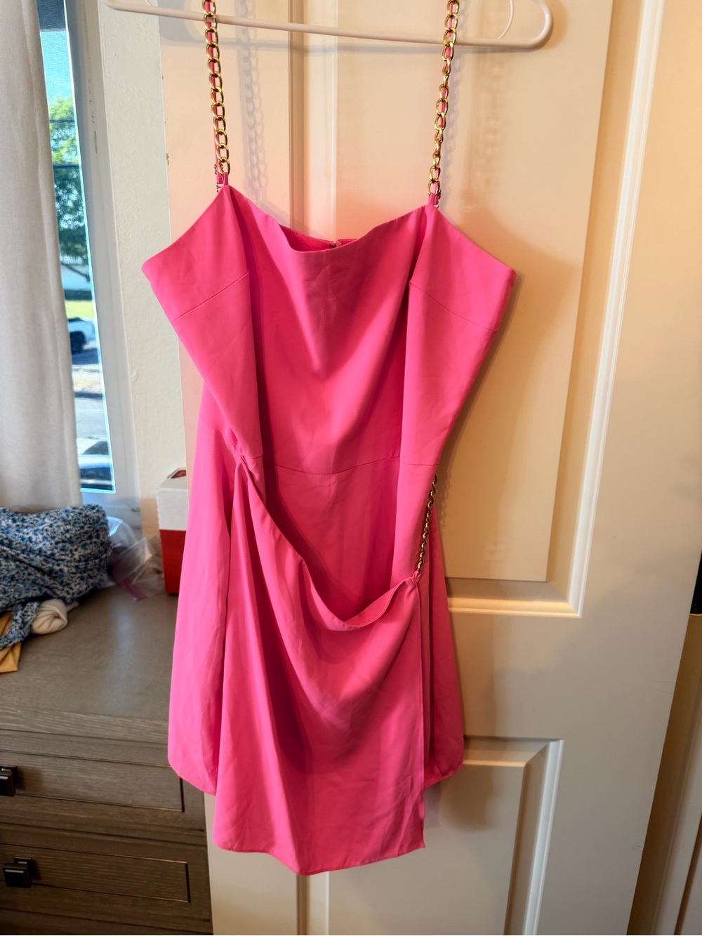 Amanda Uprichard Hot Pink Chain-Strap Mini Dress